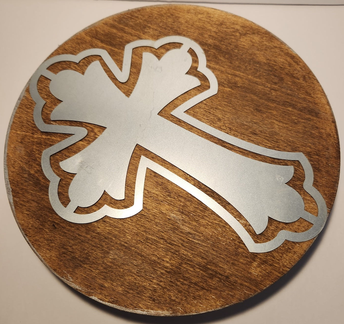 Rustic wood and metal cross candle holder