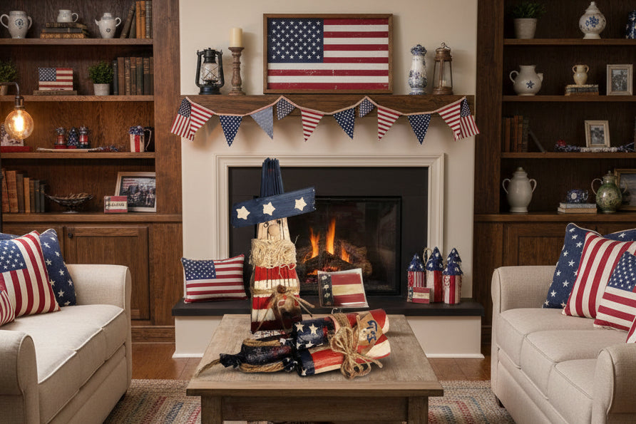 home Decorative items of Uncle Sam /firecrackers and a americana flag magnet
