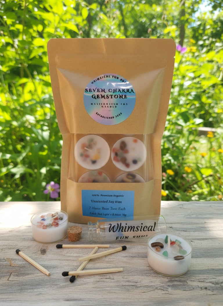 Seven Chakra Gemstone Meditation tea candle Bundle
