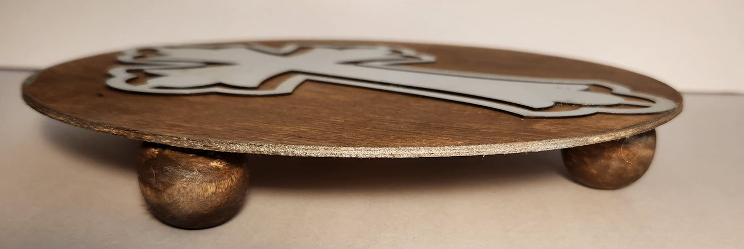 Rustic wood and metal cross candle holder