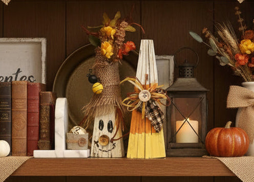 Wood Scarecrow and Candy Corn Set