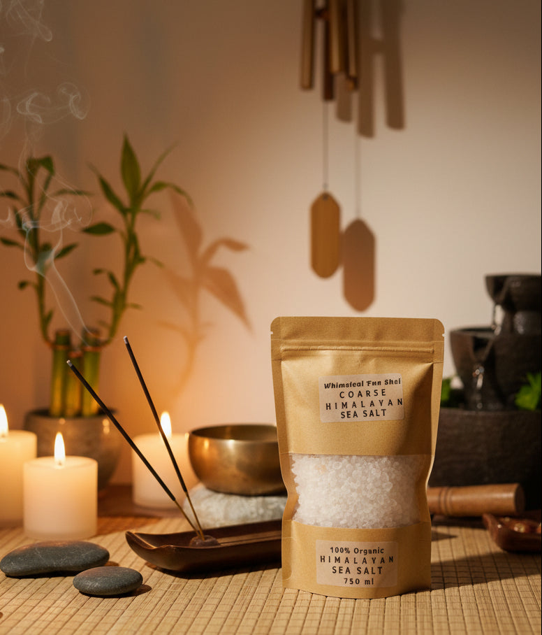 Package of Whimsical Foo Shui Coarse Himalayan Sea Salt on a white background