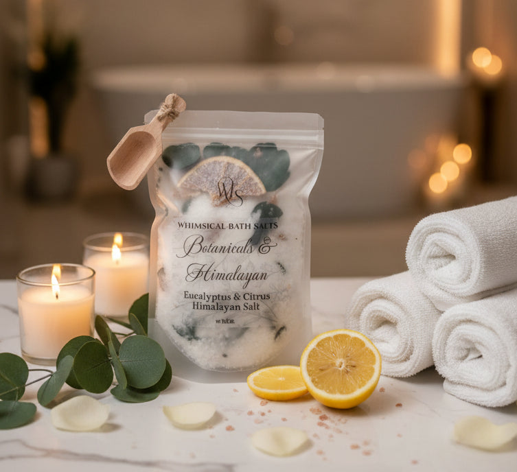 Bag of Himalayan salt with a wooden scoop on a light background